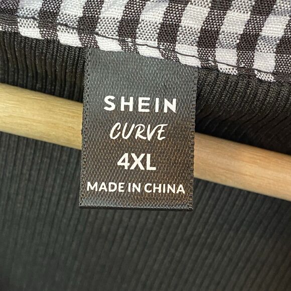 Womens Academia Whimsigoth 4XL Black & White Gingham Plaid Stretch Top Blouse - Picture 6 of 8